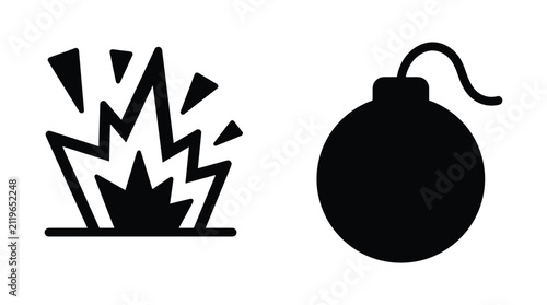 Explosion bomb vector icon set. danger warning or weapon fire sign. dynamite blast and destructive effect concept for game or ui.
