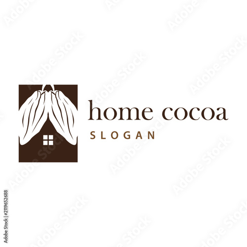 Simple, minimalist house symbol a cacao bean icon