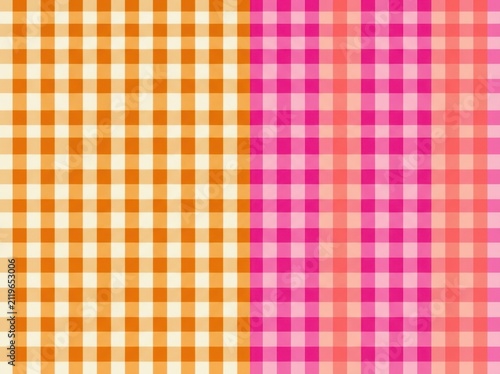 Dual Colored Gingham Checkered Fabric Pattern With Orange And Pink Contrast Sections