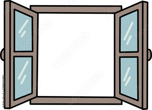 Cozy open window frame with empty view retro illustration