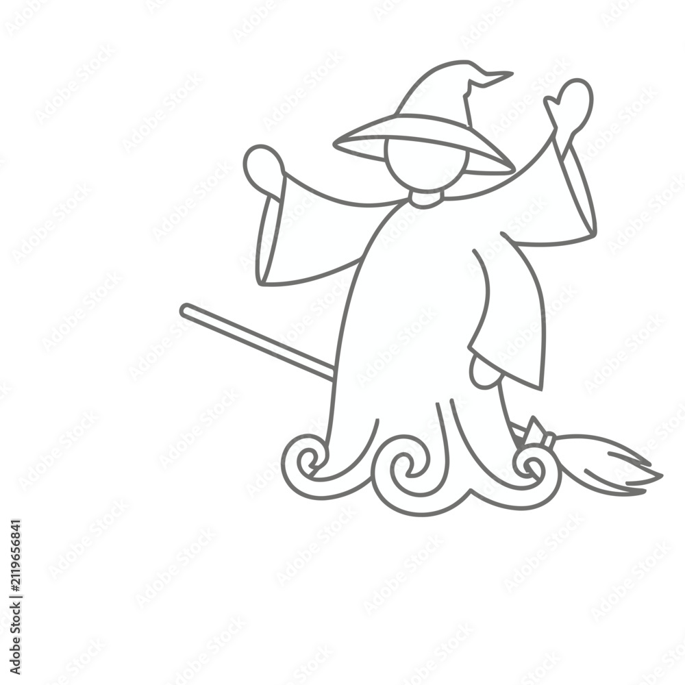 Fototapeta premium Witch on a broomstick line art