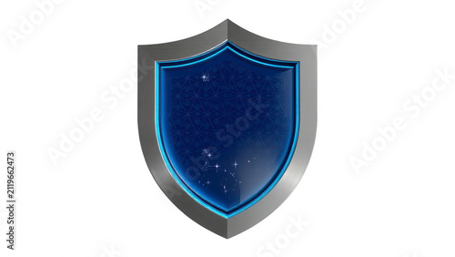 Metallic shield with blue glowing center