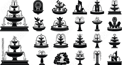 Obraz na płótnie Collection of vintage style decorative fountains