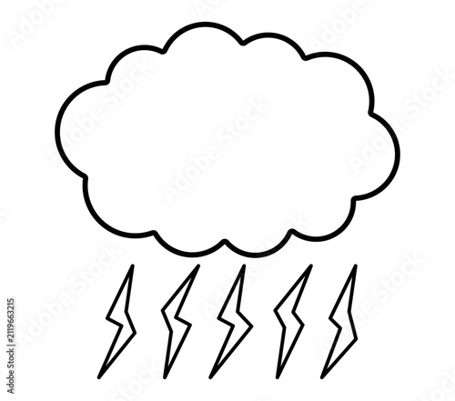 シンプルな黒い線の雷と雲　天気アイコン