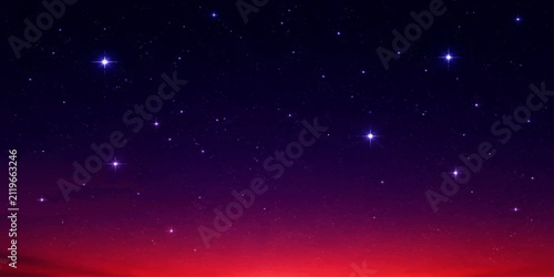 Obraz na płótnie Celestial Canvas: A vast expanse of the night sky glows with the vibrant hues of twilight, dotted with countless stars and distant celestial bodies