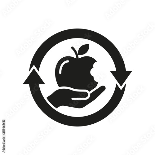 Sustainable Food Cycle Vector Illustration with Apple and Hand Icon