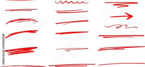 Red Hand Drawn underline Red hand drawn underline brush stroke collection. Line pencil red brush set. Line red underline Collection of various hand drawn red for highlight or underline text box PNG