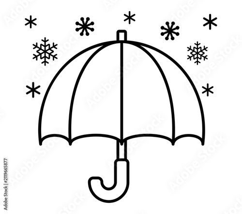 シンプルな黒い線の傘と雪　天気アイコン