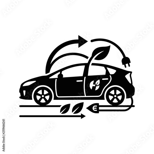 Eco Friendly Electric Car Vector Illustration with Green Energy Icon