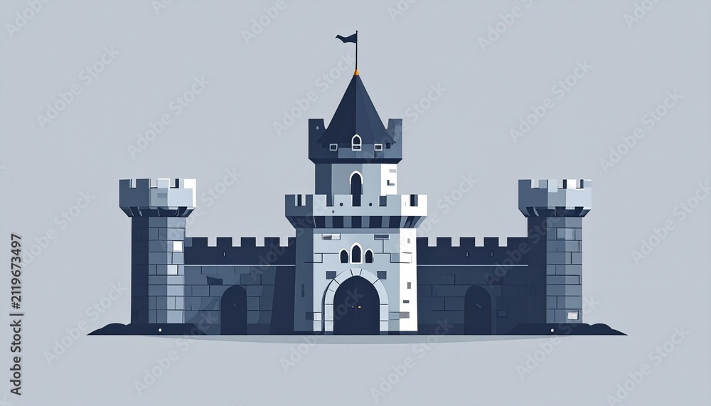 Obraz premium Medieval Castle Illustration with Tower and Flag.