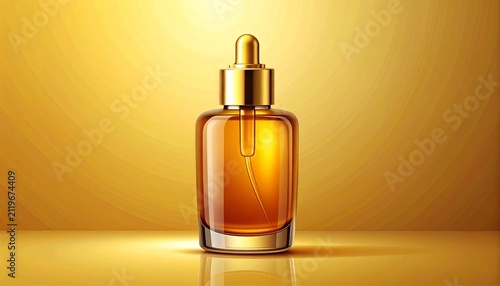 Golden Perfume Bottle with Dropper on Warm Background.