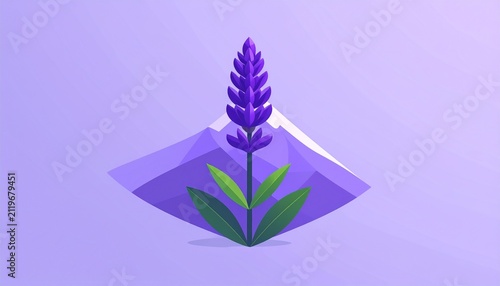 Purple Lavender Flower Low Poly Digital Artwork.