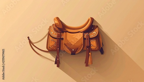 Vintage Western Leather Saddle Hanging on Wall.