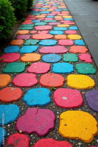 Multicolored flagstone walkway, uneven edges, diverse sizes , walkway, irregular