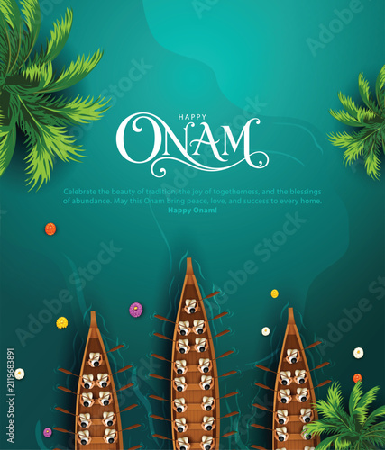 Принти на полотні Kerala festival happy onam with boat race top view, use for poster, leaflet , banner