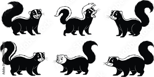 Quadro su tela Cartoon skunk illustrations, black and white, expressive posture, facial variati