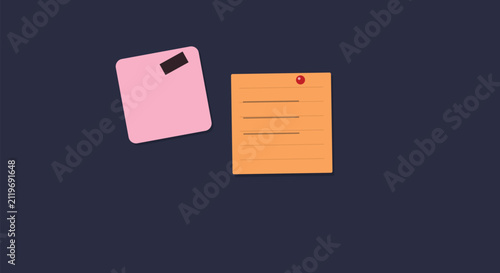 Pink and orange sticky notes on a dark blue background flat vector illustration
