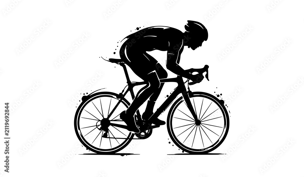 Fototapeta premium Abstract Road Cycling Athlete Ink Silhouette Vector Illustration Isolated on White Background