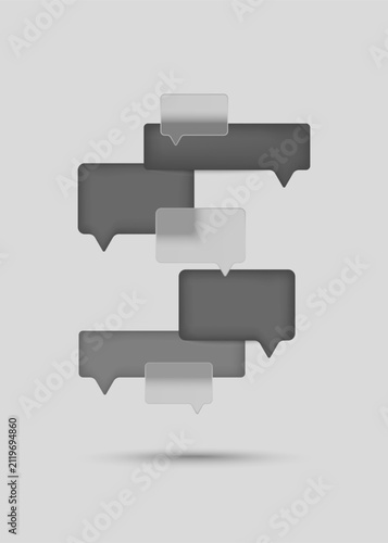 Black Glassmorphism Speech Bubbles with 3D Shapes for Tech UI
