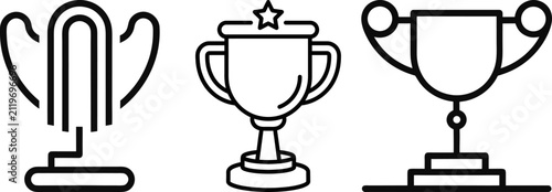 Collection of three unique trophy icons representing achievement and success