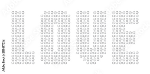Diamond typography spelling LOVE with elegant dotted grid design