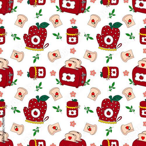 Apple kitchen collection seamless pattern. Vector illustration EPS file digital download for print, printable, wallpaper, background, decoration, texture, textile and many projects.