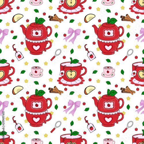 Apple kitchen collection seamless pattern. Vector illustration EPS file digital download for print, printable, wallpaper, background, decoration, texture, textile and many projects.