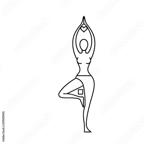 Woman in Yoga Tree Pose with Heart Symbol