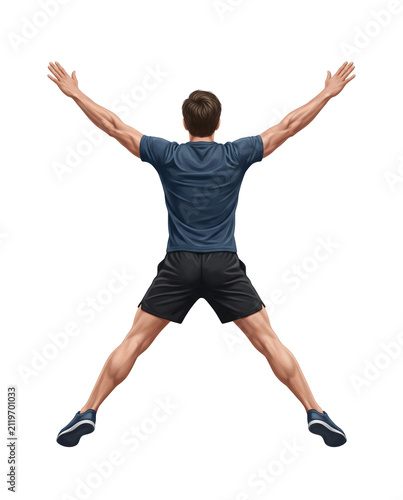 Muscular Man Doing Jumping Jacks Exercise Back View Illustration