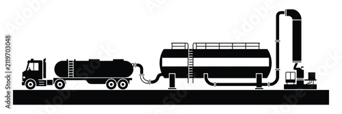 Loading Oil Tanker Truck at Petroleum Terminal Vector Illustration Featuring Fuel Distribution Infrastructure and Industrial Energy Logistics Operations