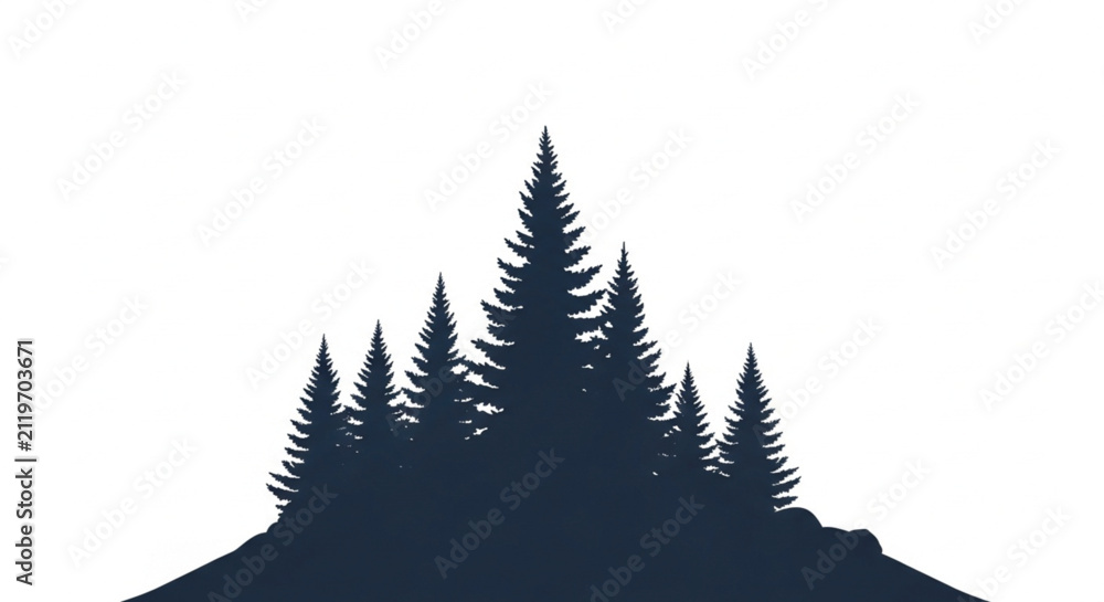Obraz premium Minimalist Black Silhouette of Pine Forest on White Background