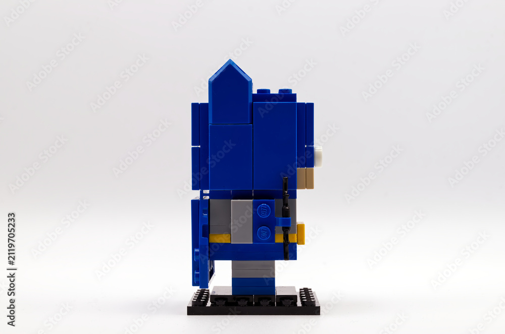Fototapeta premium Bologna - Italy - July 30, 2026: Lego building block figurine of Batman, classic superhero character isolated on a white.