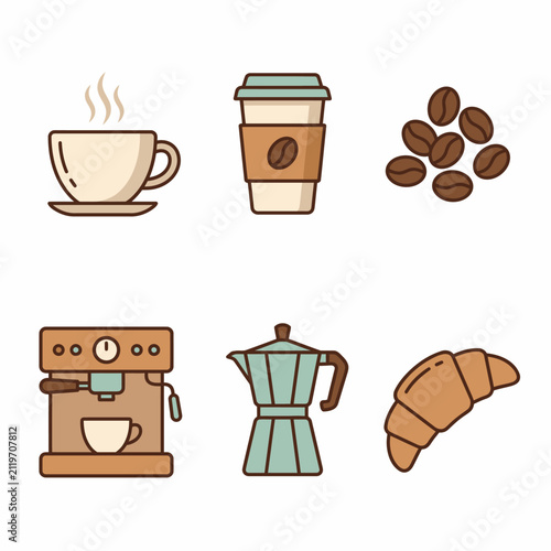 Coffee and Bakery Flat Icon Set