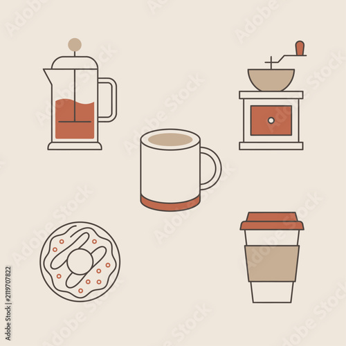 Minimal Coffee Brewing Equipment Flat Icon Collection