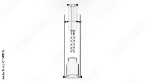 Laboratory glass distillation apparatus on white surface