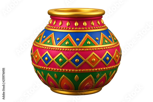 Colorful decorative pot with gold ornamentation