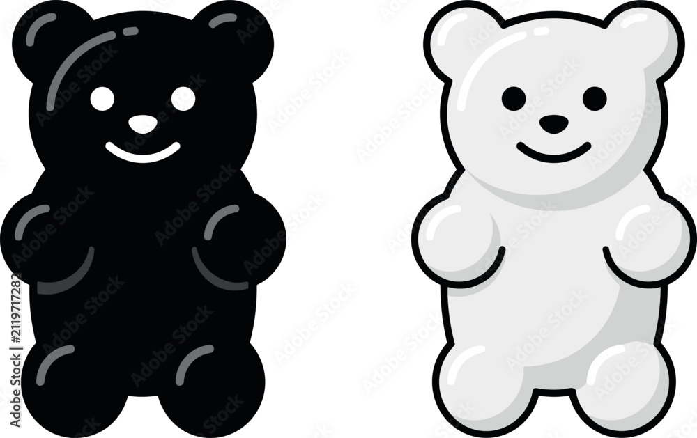 Obraz premium Cute gummy bear vector icon set with glossy and outline silhouette style for candy design