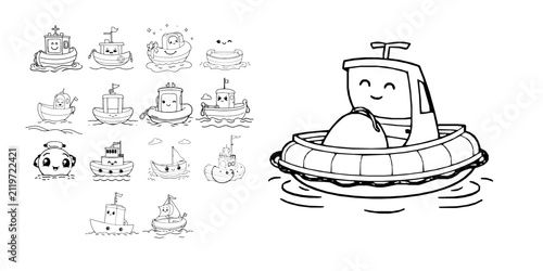фотографія Smiling Cartoon Lifeboat Floating Calmly Coloring Page