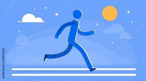 Flat stickman icon of person jogging on track fitness awareness design