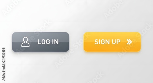 Button set gray login and orange sign up web buttons on white