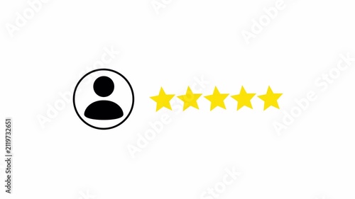 customer feedback notification with progressively appearing stars animation, representing review ratings  user satisfaction.5 Star Customer Rating Animation with User Profile Icon in 4K.Alpha  Channel