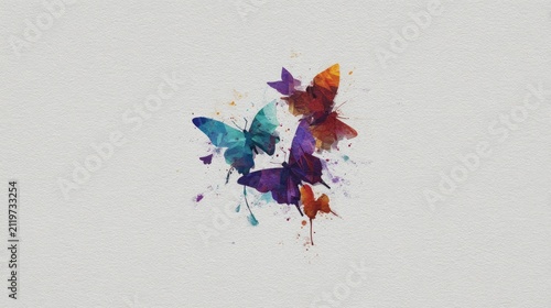 Watercolor butterflies in vibrant colors on white background for decorative design