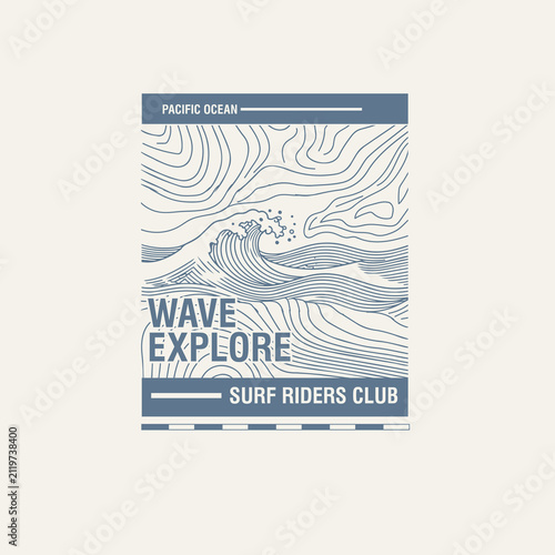 Wave Explore Surf Rider club Club outline art graphic t shirt design.eps