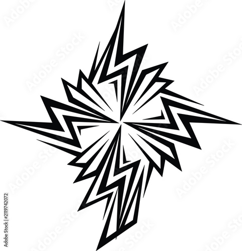 Abstract geometric lightning bolt star vector icon for modern dynamic brand logo identity or tattoo design