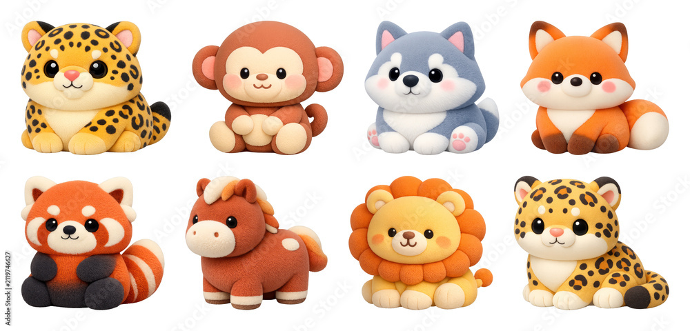Fototapeta premium PNG Adorable plush animal toys collection on transparent background