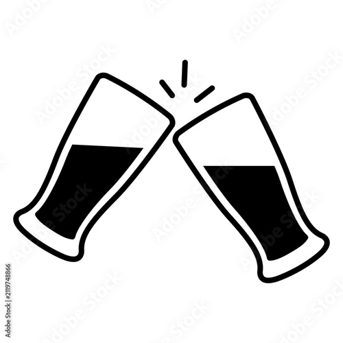 Obraz na płótnie Icono con dibujo sencillo de la silueta de 2 vasos de cerveza realizando un brin