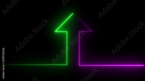 Neon Purple Arrow Pointing Upward With Green Horizontal Lines image photo