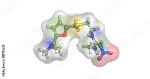Canvastavla Ranitidine, H2 receptor antagonist for reducing gastric acid secretion, 3D molec