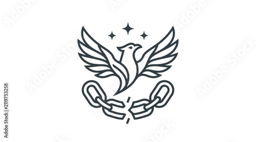 Minimalist Bird Rising Above Broken Chains for Freedom Concept Illustration