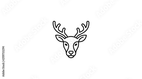 Minimalist deer head line art vector icon with antlers